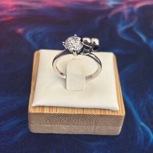 Silver Floral Accent Ring with Clear Solitaire Stone